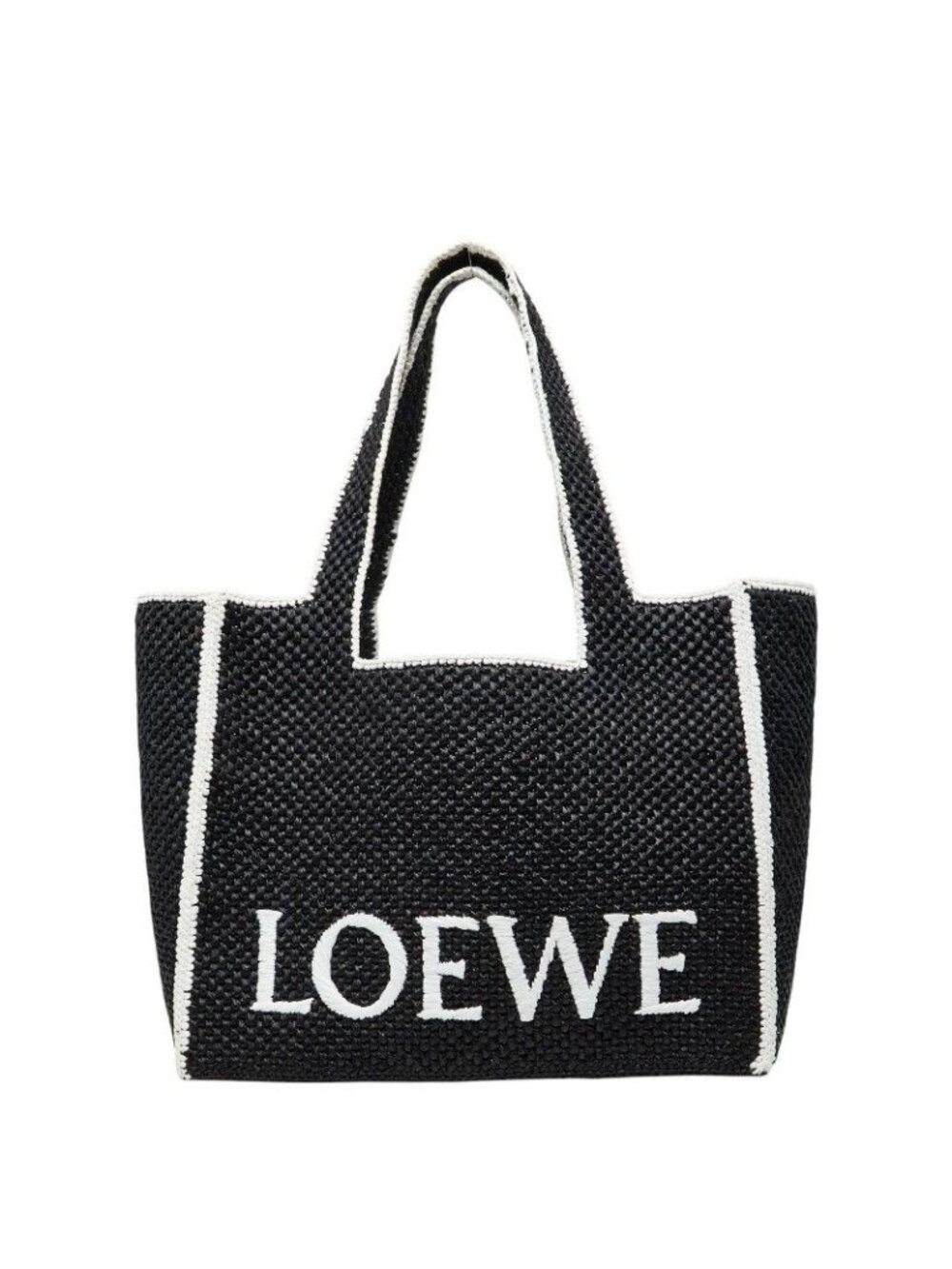 Loewe Font Tote Large Shoulder Bag Black Raffia Calfskin